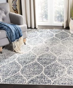 FAS All Area Rugs And Runners Geometric Trellis Distressed Cream Royal Blue Soft Area Rug