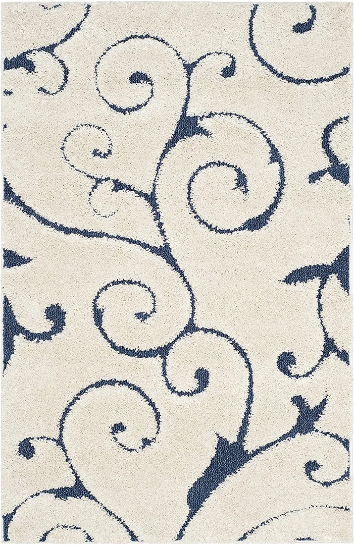 FAS All Area Rugs And Runners Premium Swirl Thick Plush Cream/Blue Area Shag Rug 7 FAS All Area Rugs And Runners Premium Swirl Thick Plush Cream/Blue Area Shag Rug