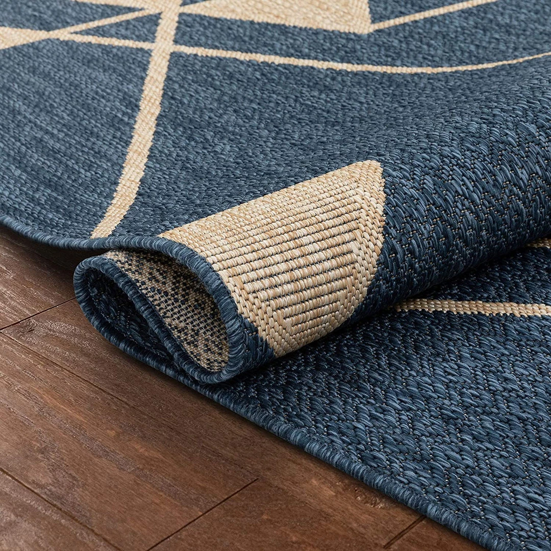 Well Woven Prosa Blue & Beige Indoor/Outdoor Flat Weave Pile Geometric Triangles Pattern Area Rug 6 Well Woven Prosa Blue & Beige Indoor/Outdoor Flat Weave Pile Geometric Triangles Pattern Area Rug
