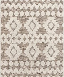 Varda Grey Tribal Cenar Beige Flat-Weave Hi-Low Pile Diamond Moroccan Tribal Area Rug