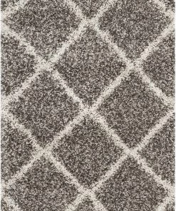 FAS Diamond Trellis Grey/Ivory Soft Plush Area Rug 2-inch Thick