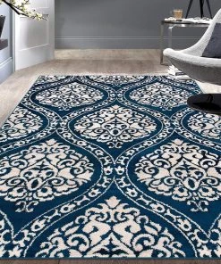 WRG Floral Damask Navy Ivory Area Rug All Area Rugs And Runners