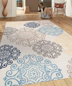 WRG Cream Floral Area Rug Non-Slip/ No Skid