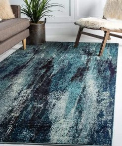 FAS Bright Abstract Blue Soft Area Rug All Area Rugs And Runners