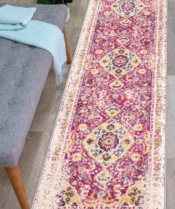 WRG All Area Rugs And Runners Vintage Medallion Floral Ivory Pink Soft Area Rug