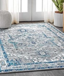 Jonathan Modern Persian Vintage Medallion Light Grey/Blue Area Rug