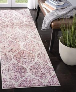 FAS Geometric Trellis Distressed Cream/Fuchsia Soft Area Rug All Area Rugs And Runners