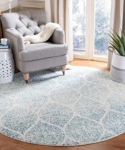 FAS Geometric Trellis Distressed Cream/Turquoise Soft Area Rug All Area Rugs And Runners