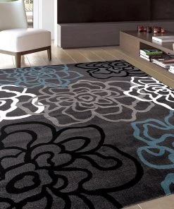 WRG Floral Gray Blue Area Rug