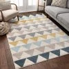 Modern Rugs And Decor Triangles Geometric Gold Blue Area Rug All Area Rugs And Runners