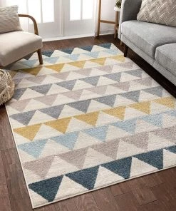 Modern Rugs And Decor Triangles Geometric Gold Blue Area Rug All Area Rugs And Runners