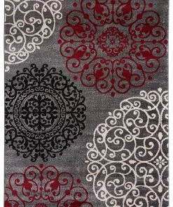 WRG Floral Gray White Red Area Rugs