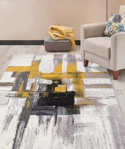 WRG Abstract Gold Gray Ivory Area Rug