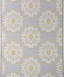 WRG Contemporary Circles Gray Yellow Area Rug Non-Slip (Non-Skid) All Area Rugs And Runners