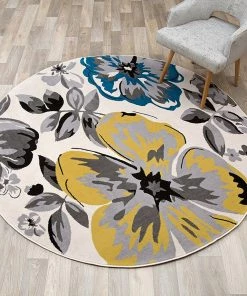 WRG Floral Gray/Grey Yellow Blue Area Rug