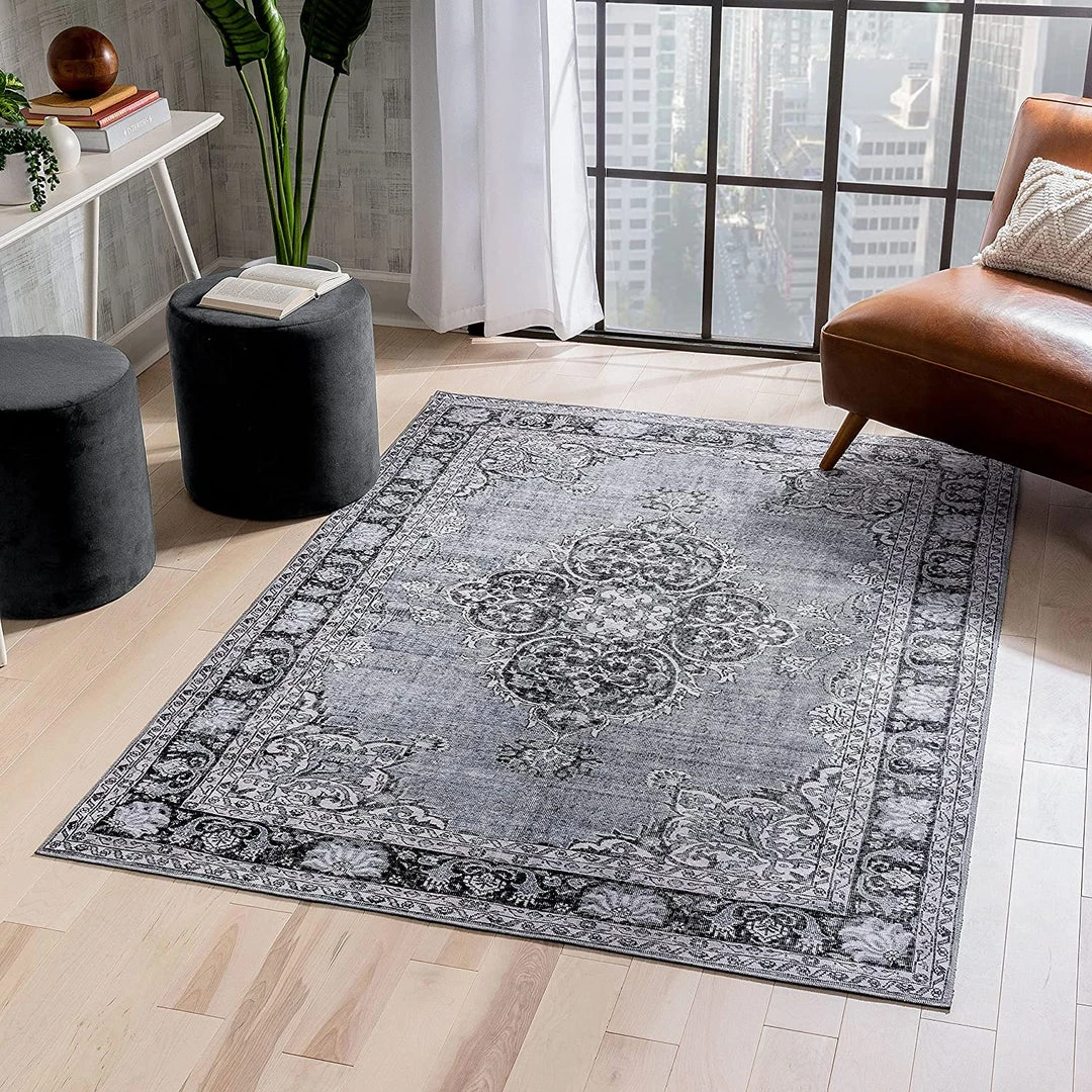 Well Woven Machine Washable Grey Vintage Oriental Medallion Flat Pile Area Rug All Area Rugs And Runners 1 Well Woven Machine Washable Grey Vintage Oriental Medallion Flat Pile Area Rug All Area Rugs And Runners