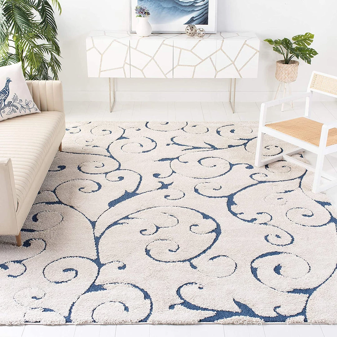 FAS All Area Rugs And Runners Premium Swirl Thick Plush Cream/Blue Area Shag Rug 9 FAS All Area Rugs And Runners Premium Swirl Thick Plush Cream/Blue Area Shag Rug