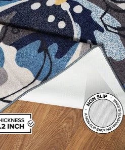 WRG All Area Rugs And Runners Blue Gray Ivory Floral Area Rug Non Slip/ No Skid - Low Pile