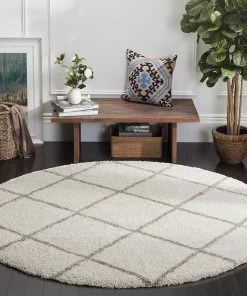 FAS Diamond Trellis Ivory/Beige Soft Plush Shag Area Rug 2-inch Thick All Area Rugs And Runners