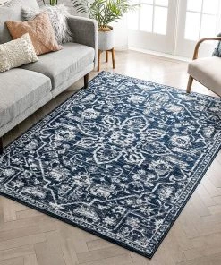 Well Woven All Area Rugs And Runners Dazzle DISA Vintage Medallion Dark Blue Soft Area Rug