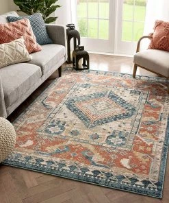 Ww Kata Rust Red Tribal Medallion Soft Area Rug