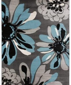 WRG All Area Rugs And Runners Floral Gray Black Blue Area Rug