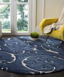 FAS Premium Swirl Thick Plush Blue Area Shag Rug