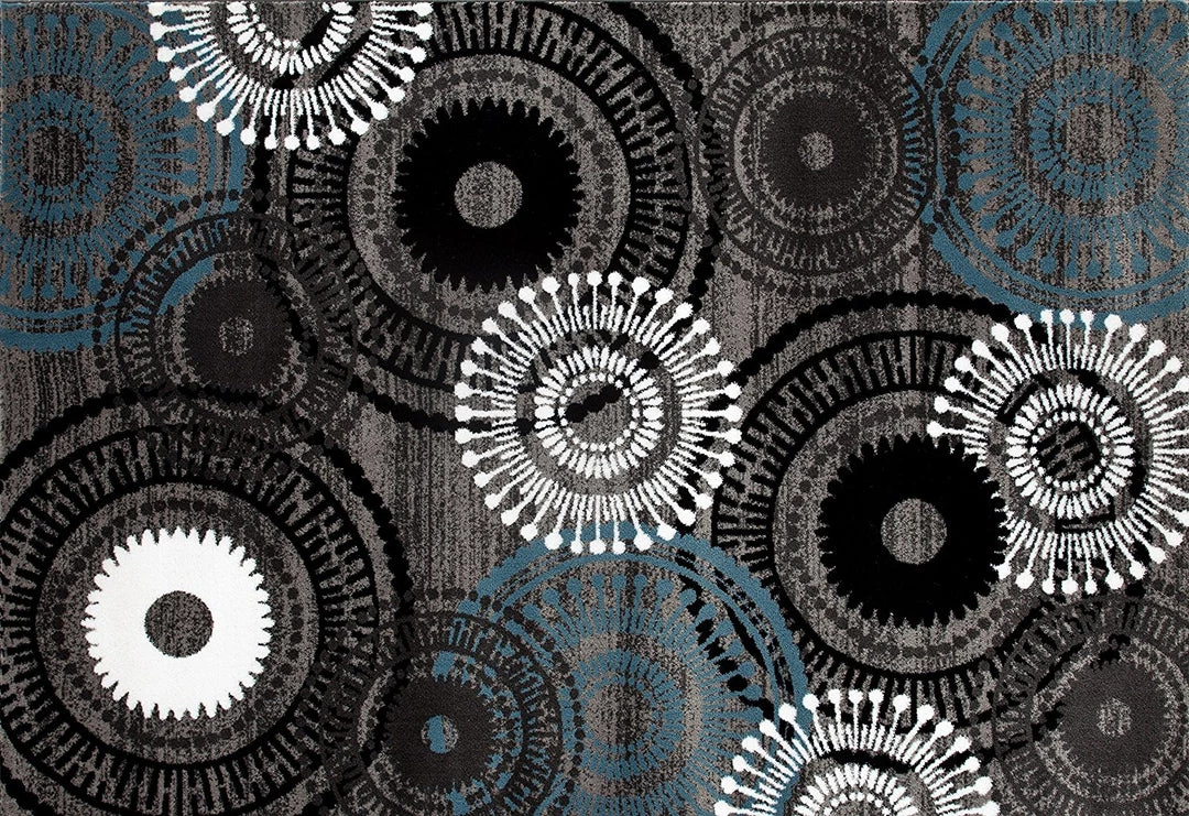 WRG Contemporary Circles Gray/Grey Blue White Black Area Rug 8 WRG Contemporary Circles Gray/Grey Blue White Black Area Rug