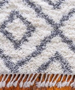 UL Lattice Tassel Ivory Gray Plush Shag Area Rugs