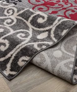 WRG Floral Gray White Red Area Rugs