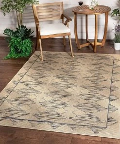 Well Woven Sturl Beige & Blue Indoor/Outdoor Flat Weave Pile Nordic Diamond Pattern Area Rug All Area Rugs And Runners