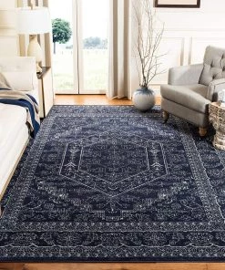 FAS All Area Rugs And Runners Oriental Vintage Distressed Medallion Navy/Ivory Soft Area Rug