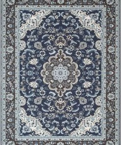 Well Woven Gene Eugene Blue Oriental Medallion Non-Slip Rubber Backed Area Rug