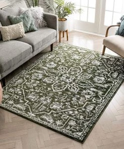 Well Woven Dazzle DISA Vintage Medallion Green Soft Area Rug Nomaan All Area Rugs And Runners
