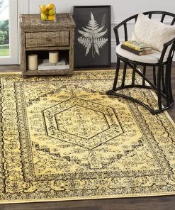 FAS Oriental Vintage Distressed Medallion Gold/Black Soft Area Rug