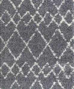 Jonathan All Area Rugs And Runners Mercer Plush Tassel Moroccan Tribal Geometric Trellis Denim Blue/Cream Shag Area Rug