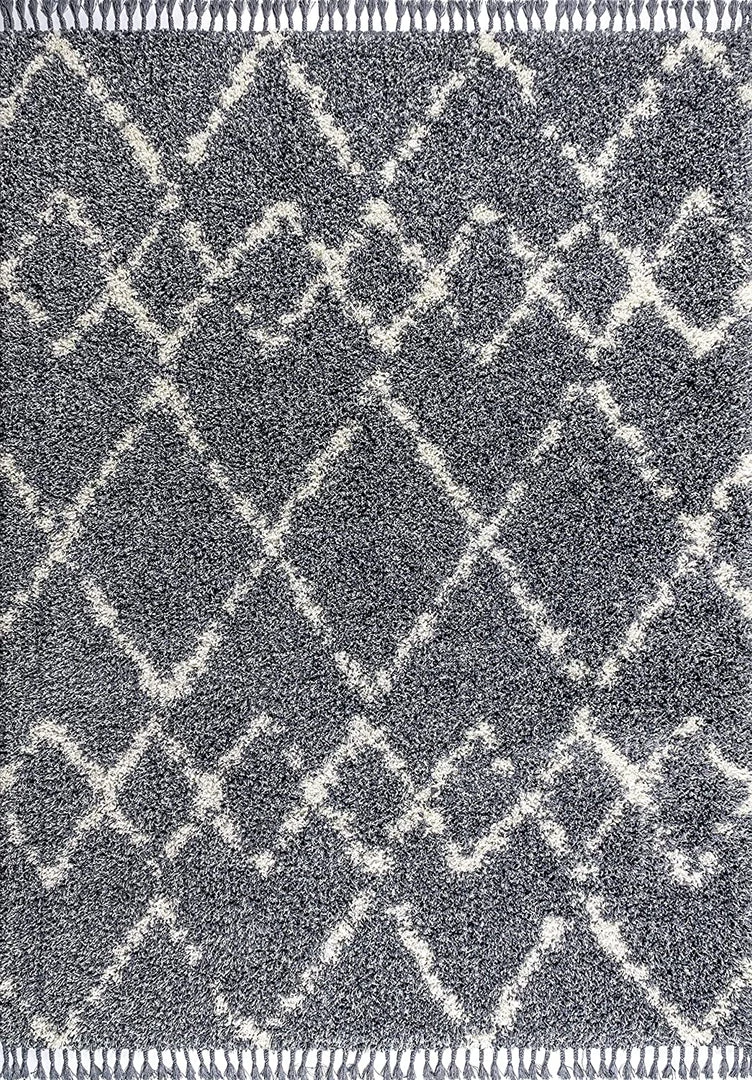 Jonathan All Area Rugs And Runners Mercer Plush Tassel Moroccan Tribal Geometric Trellis Denim Blue/Cream Shag Area Rug 2 Jonathan All Area Rugs And Runners Mercer Plush Tassel Moroccan Tribal Geometric Trellis Denim Blue/Cream Shag Area Rug