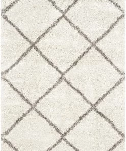 FAS Diamond Trellis Ivory/Grey Soft Plush Area Rug 2-inch Thick