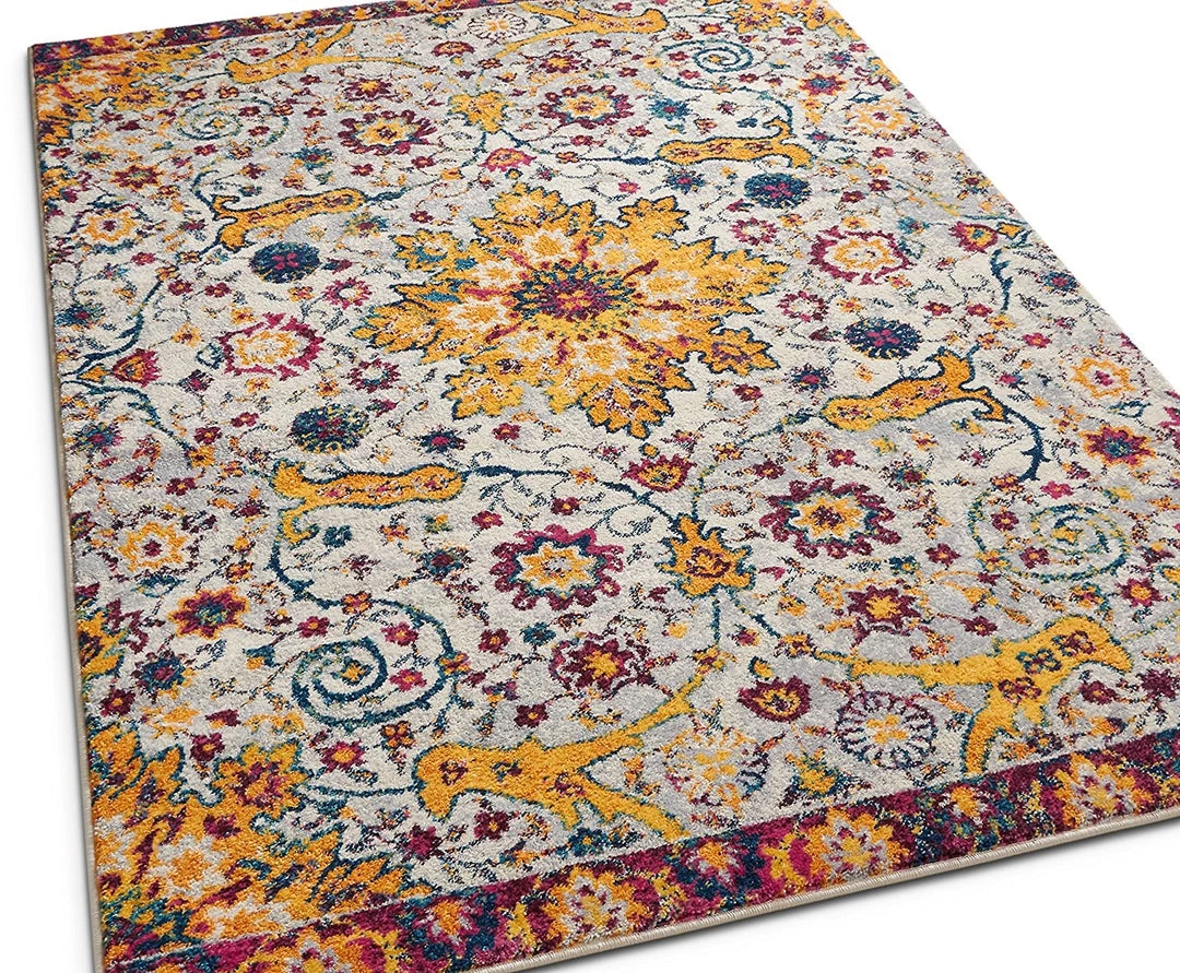 WW Yellow Blue Purple Vintage Floral Medallion Area Rugs 9 WW Yellow Blue Purple Vintage Floral Medallion Area Rugs