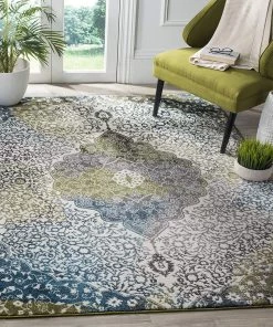 DD Floral Medallion Ivory Peacock Blue Area Rugs All Area Rugs And Runners