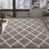 WRG Gray Soft White Shag Trellis Area Rugs