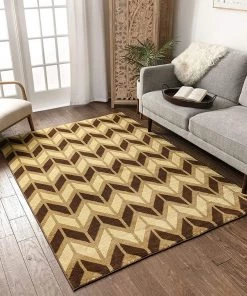 Well Woven Miami Bourban Chevron Gold Modern Area Rug