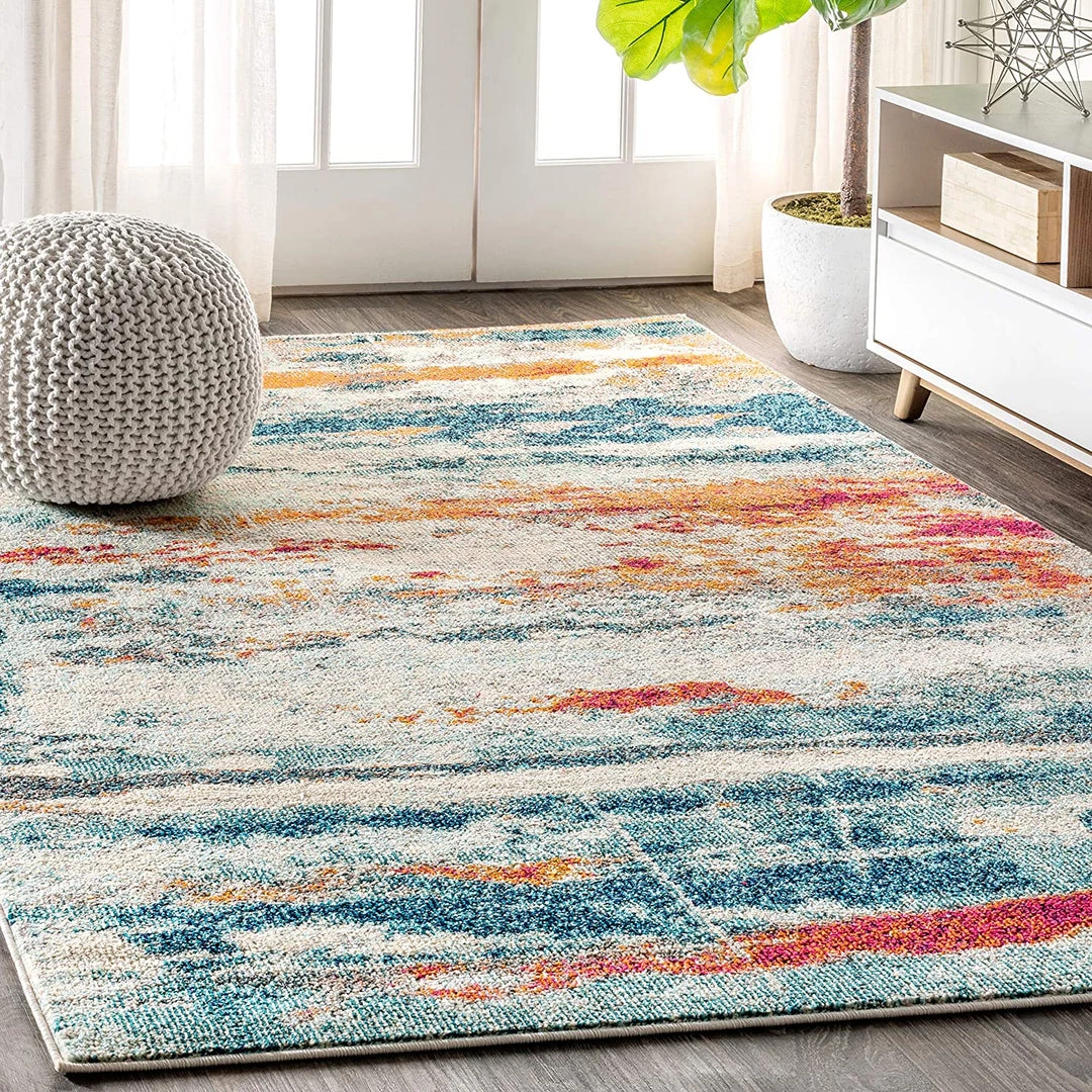 Jonathan All Area Rugs And Runners Contemporary Modern Abstract Brushstroke Cream/Blue Rug 1 Jonathan All Area Rugs And Runners Contemporary Modern Abstract Brushstroke Cream/Blue Rug