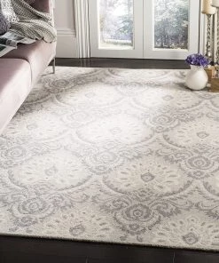 Modern Rugs And Decor Damask Handmade Premium Wool Area Rug, Light Grey / Ivory All Area Rugs And Runners