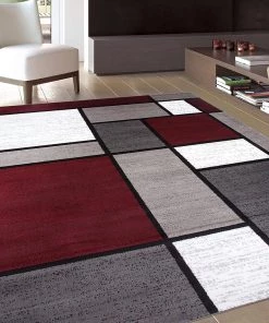 WRG All Area Rugs And Runners Modern Box Red Gray White Area Rug
