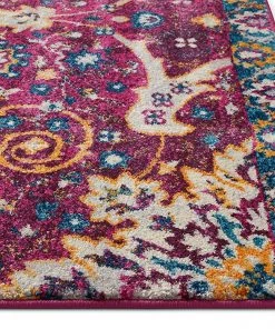 WW Purple Vintage Floral Medallion Area Rugs And Runners