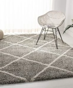 FAS Diamond Trellis Grey/Ivory Soft Plush Area Rug 2-inch Thick