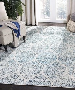 FAS Geometric Trellis Distressed Cream/Turquoise Soft Area Rug All Area Rugs And Runners