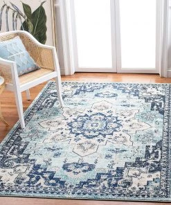 MAD473K Boho Chic Medallion Distressed Soft Area Rug, Teal / Navy All Area Rugs And Runners