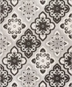 WRG Floral Panel Gray White High Traffic Stain Resistant Indoor Outdoor Area Rug